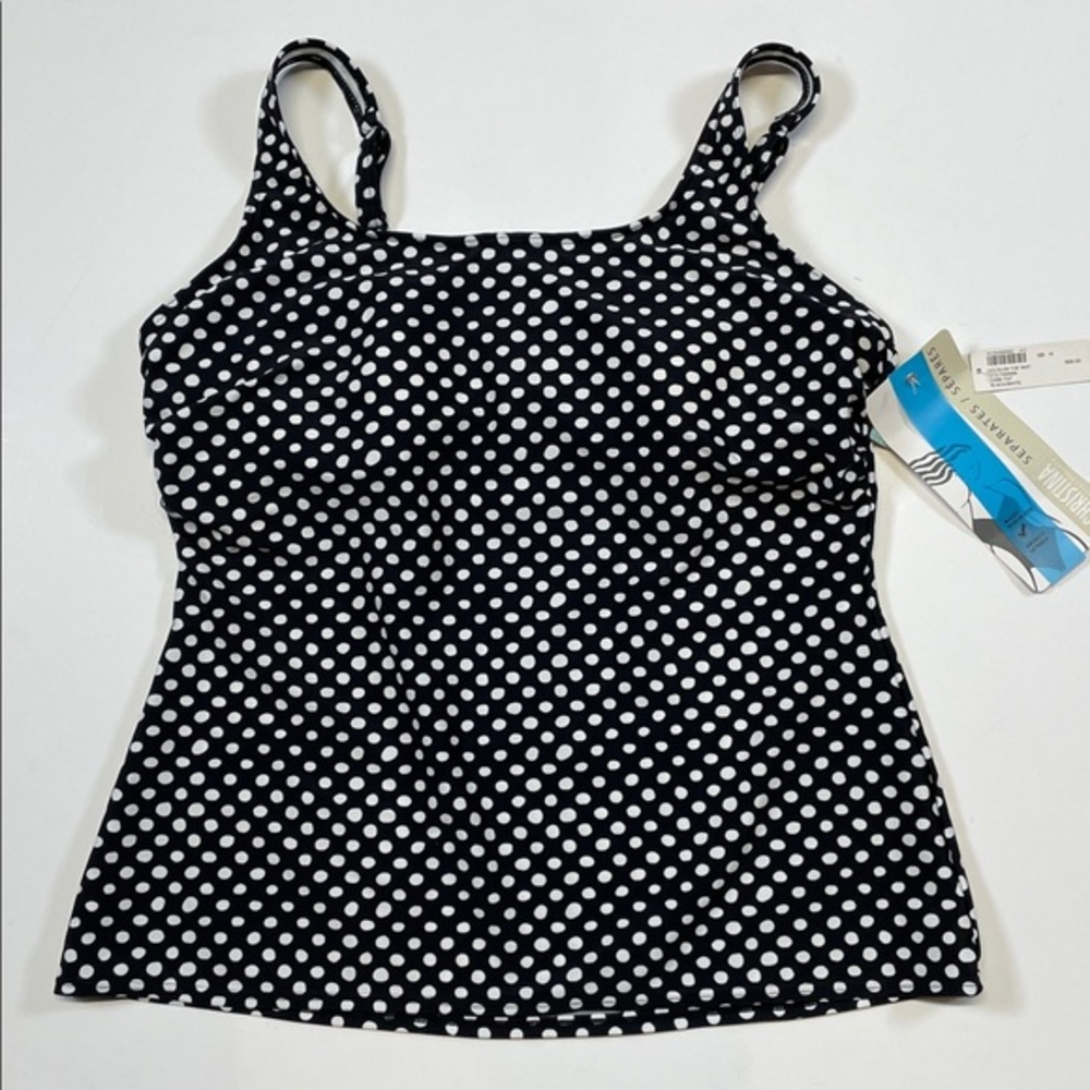 Christina Swimwear Polka Dot Tankini Top Size 16 Black White